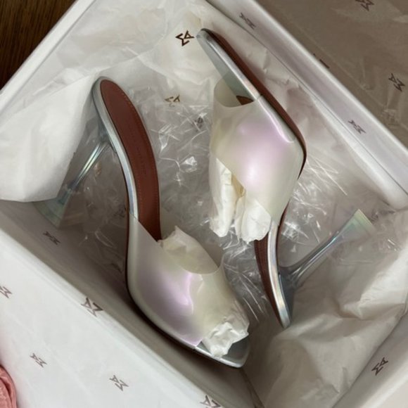 Amina Muaddi Lupita Glass Pvc Pearly White - Women's Size 41 EU - Picture 5 of 5